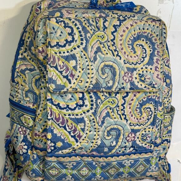 Vera Bradley Blue and Yellow Paisley Backpack good condition - Picture 1 of 7